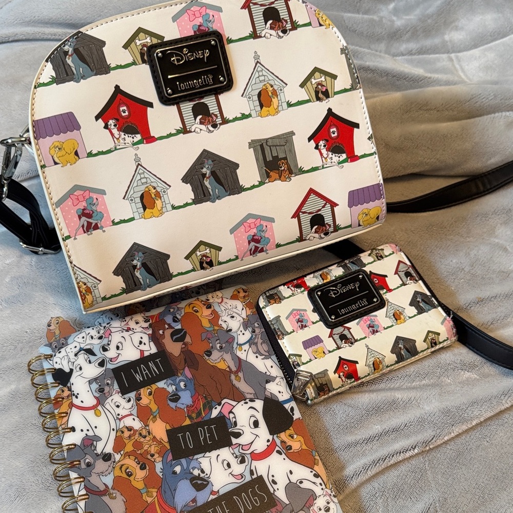Loungefly Disney Dog House Patterned Bag and Wallet with a notebook